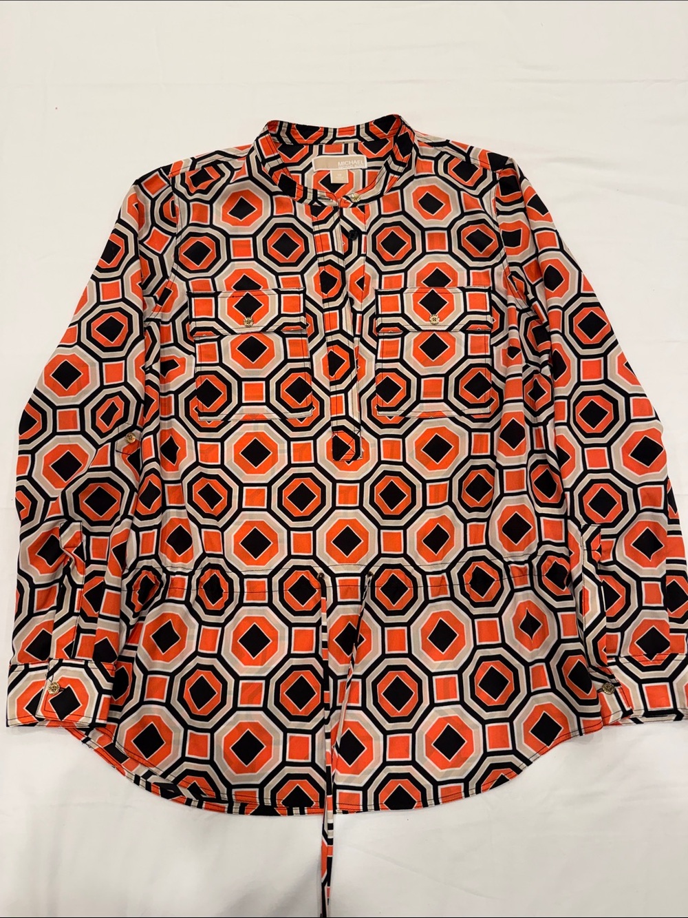 Michael Kors Orange Black Cream Geometric Blouse